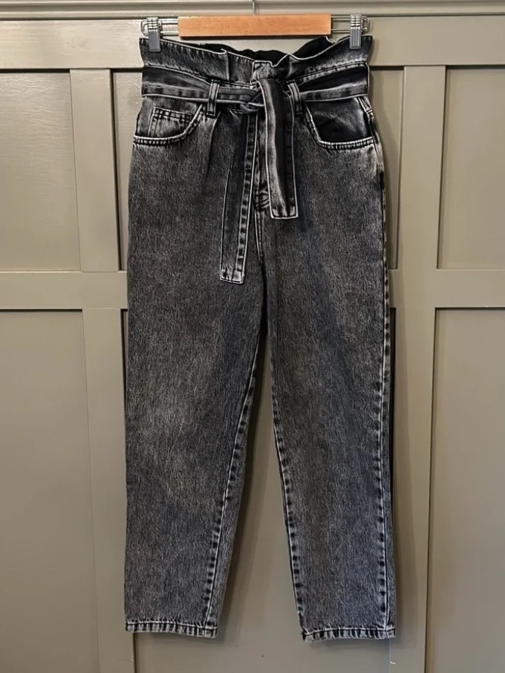 Free People We The Free High Rise Paperbag Waist Jeans Washed Black Size 26